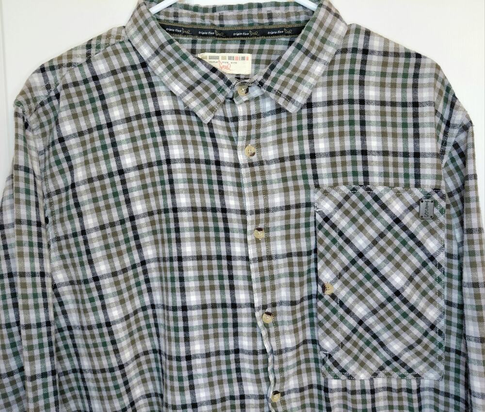 Vintage Triple Five Soul Plaid Flannel Shirt Mens L Green Cotton Streetwear